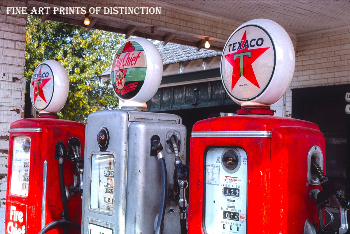 Texaco Gas Island with Three Pumps Premium Service Station Print