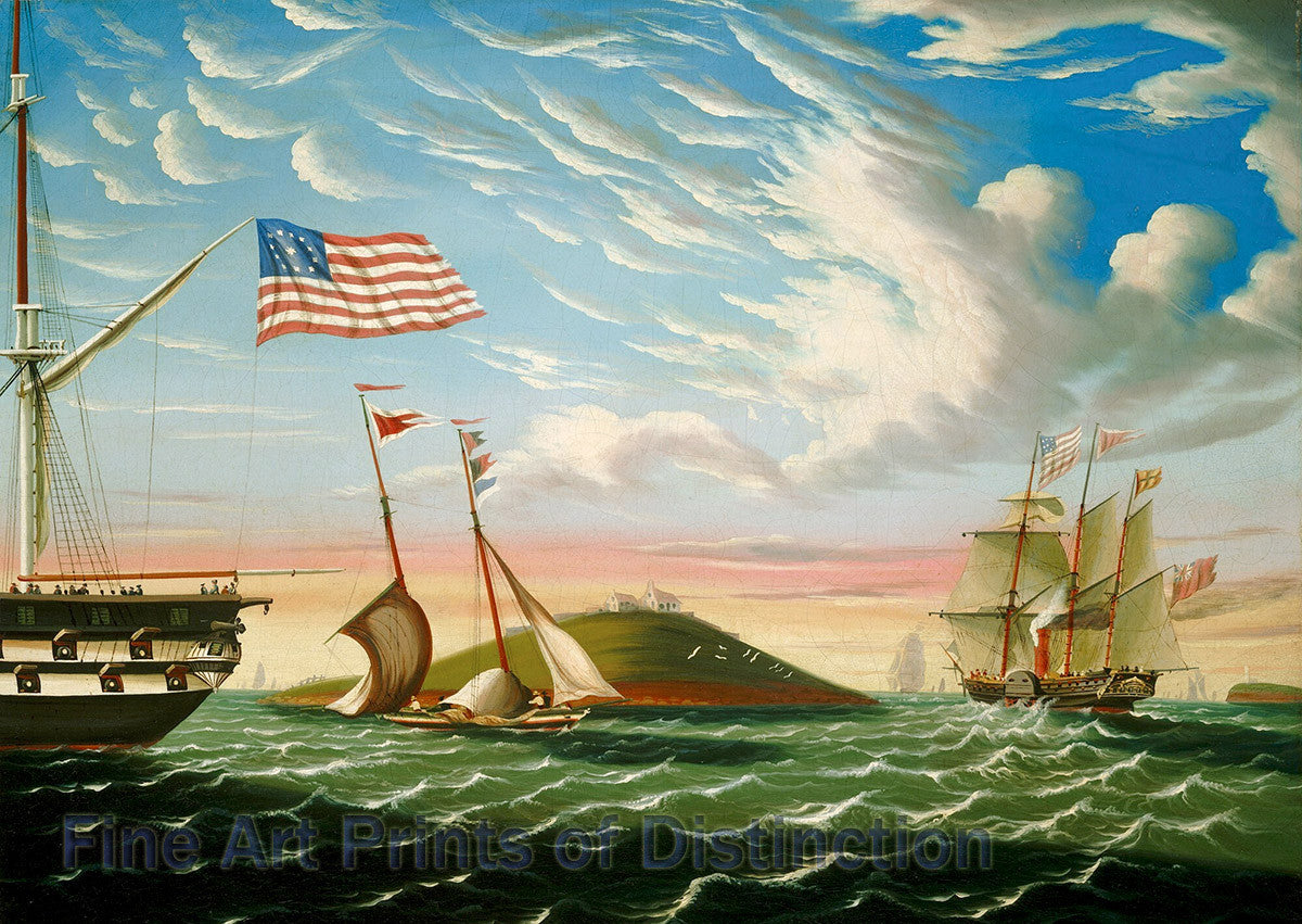 An archival premium Quality folk art Print of Boston Harbor by Thomas Chambers