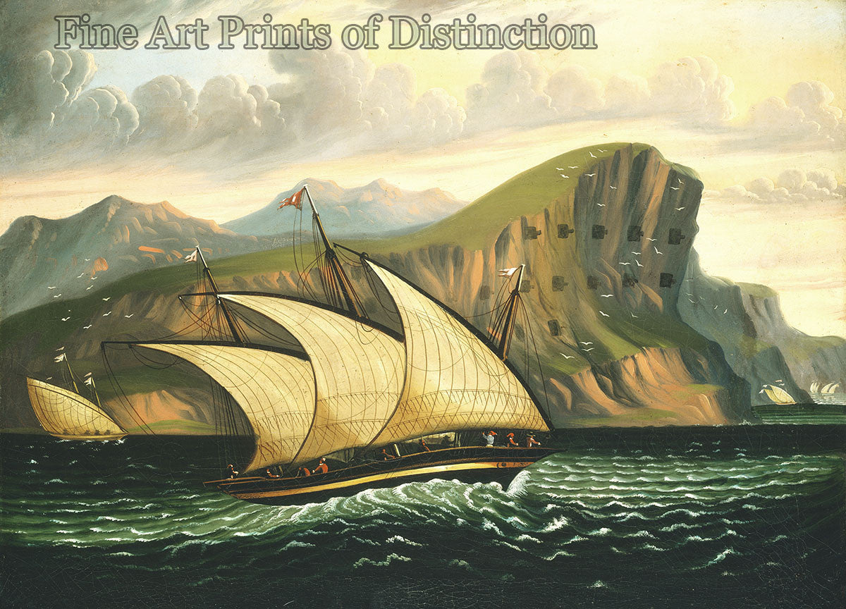 An archival premium Quality Folk Art Print of Felucca off Gibralter by Thomas Chambers 