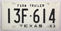 1963 Texas Farm Trailer License Plate in excellent minus condition