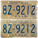 1970 Texas Farm Truck License Plates in Very Good Minus condition