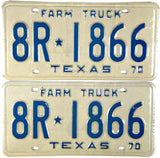 1970 Texas Farm Truck License Plates in Excellent Minus condition