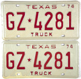 1974 Texas Truck License Plates in Excellent Minus condition