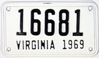 1969 Virginia Motorcycle License Plate in NOS Excellent Minus condition