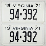 1971 Virginia License Plates 5 Digit DMV Numbers 94-392