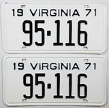 1971 Virginia License Plates 5 Digit DMV Numbers 95-116