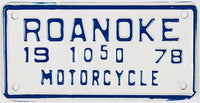 1978 Virginia Roanoke Motorcycle License Plate