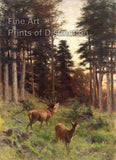 Art Print of Deer at Dusk painting by Franz Xaver von Pausinger