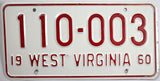 1960 West Virginia License Plate in Excellent condition