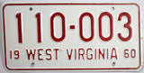 1960 West Virginia License Plate in Excellent condition