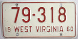 1960 West Virginia License Plate in Very Good Plus condition