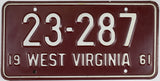 1961 West Virginia Aluminum License Plate in Very Good condition