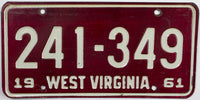 1960 West Virginia License Plate Excellent Minus condition