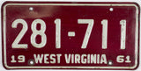1960 West Virginia License Plate in Very Good condition
