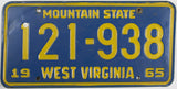 1965 West Virginia License Plate Very Good plus with small bend