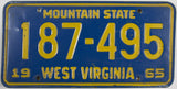 1965 West Virginia License Plate Very Good Plus