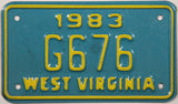 A classic NOS 1983 West Virginia motorcycle license plate